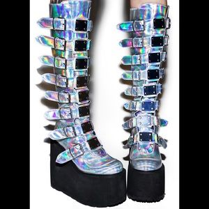 Demonia x Dollskill hologram trinity boots